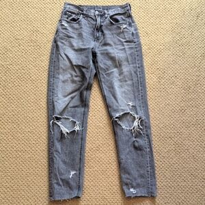 Gray AE Jeans with Distressed Knees